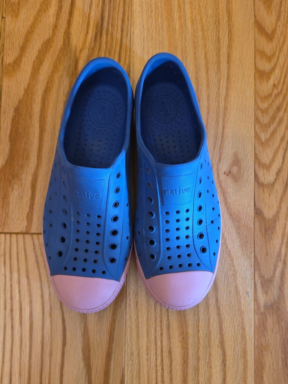 Native Carlton Slip-On Shoes in Blue with Pink Toe